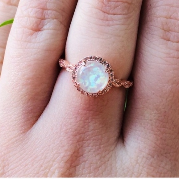 Round Fire Opal Rose Gold Ring - Picture 3 of 5